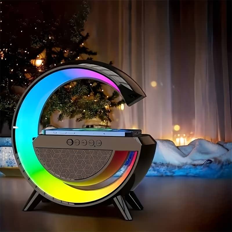 Lampe d'ambiance intelligente, lampe avec charge, haut-parleur Blue Tooth chargeur sans fil LED veilleuse, lampe chevet lever du soleil lampe réveil réveil lampe chevet