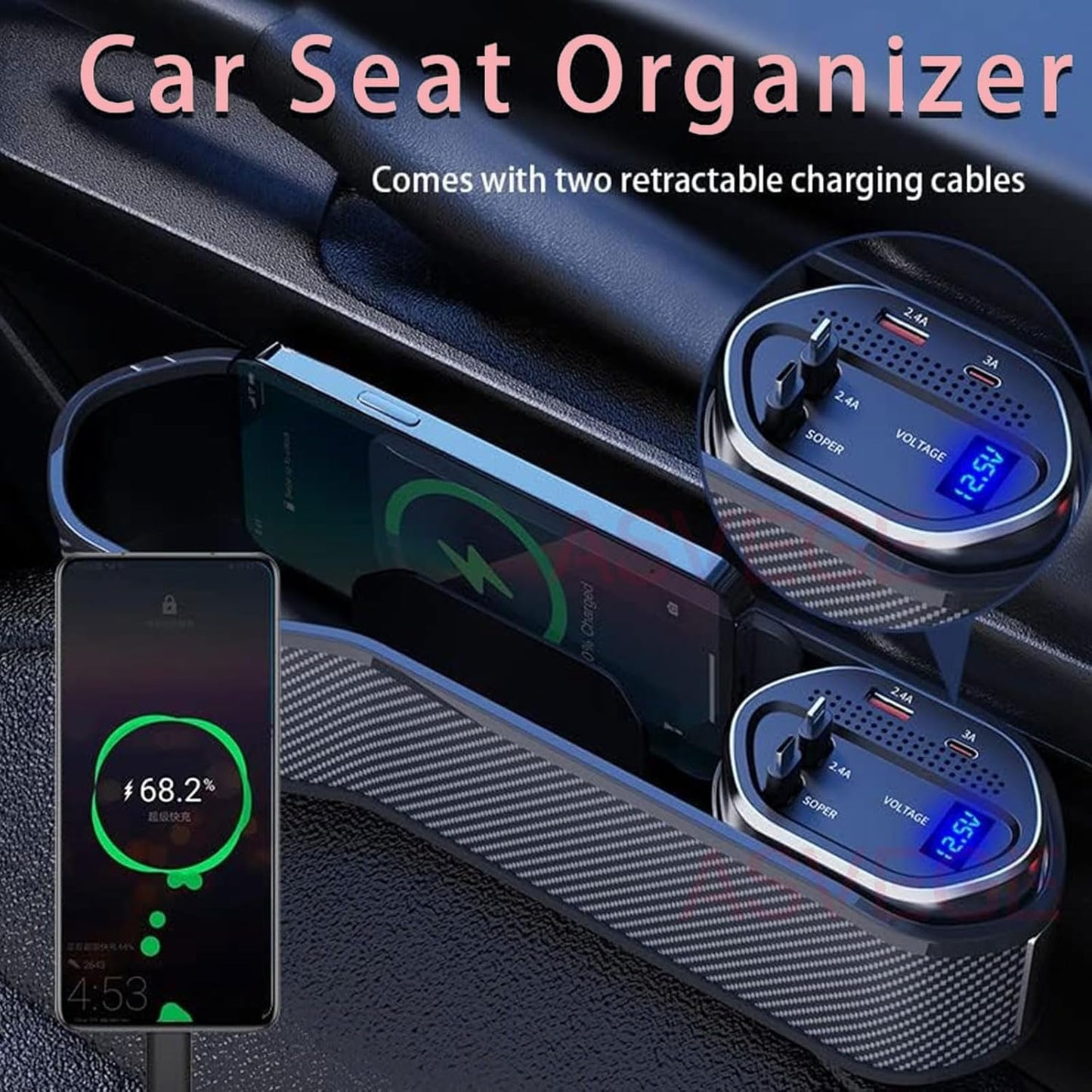 Organisateur Multifonction pour Espace entre les Sièges – Avec Porte-Gobelet et Ports USB