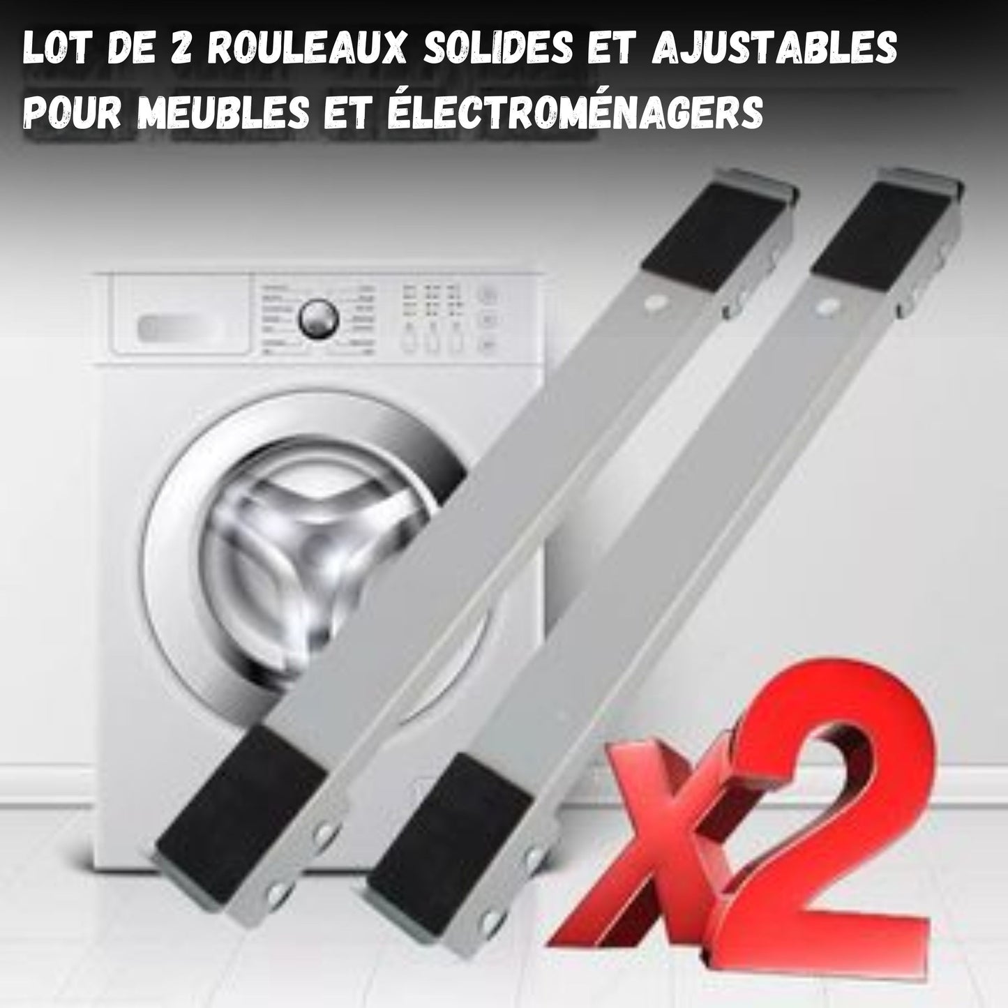 Lot de 2 rouleaux solides et ajustables pour meubles et électroménagers.