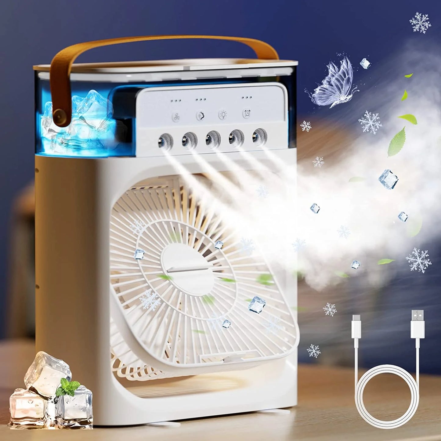 MINI CLIMATISEUR PORTABLE 4 EN 1 , LED , LUMINEUX Et VENTILATEUR