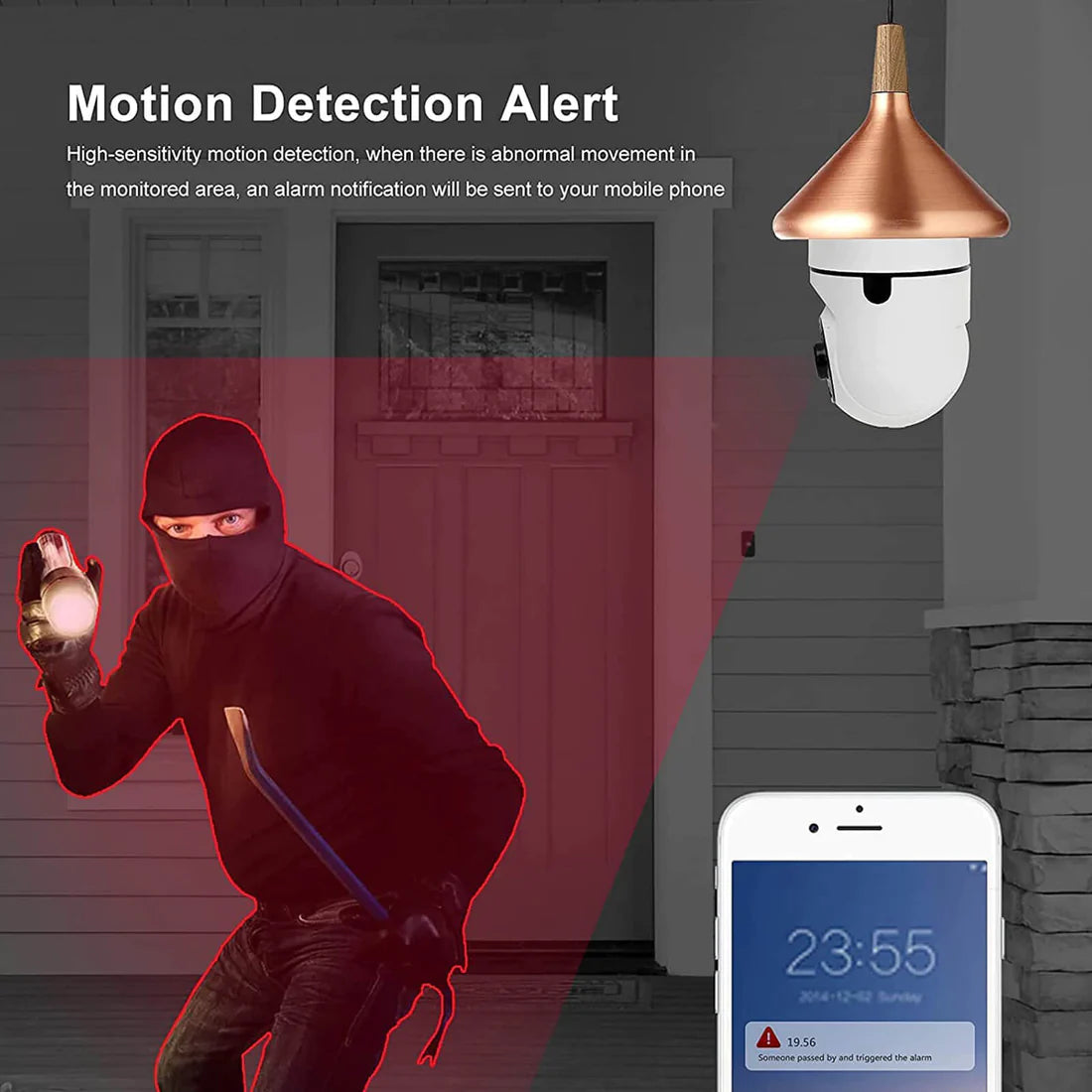 Caméra Ampoule 360° WiFi avec Vision Nocturne , Détection De Mouvement, IR HD 1080P