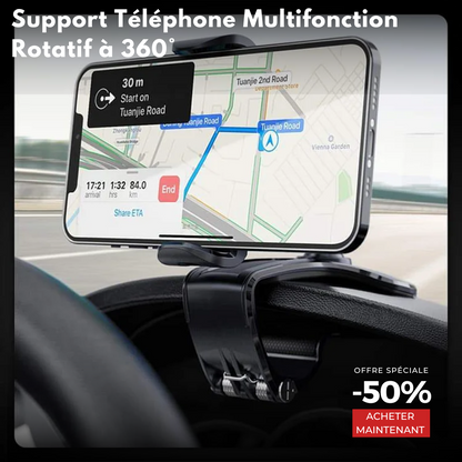 Support téléphone voiture multifonction rotatif à 360