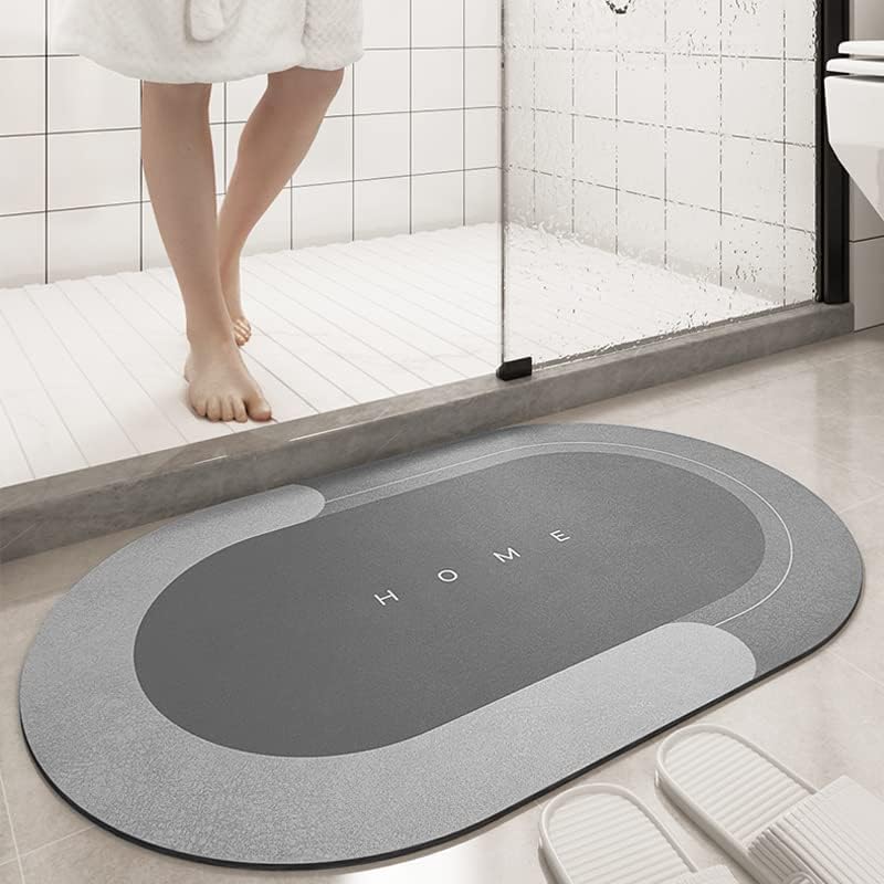 Tapis de bain antidérapant, en diatomite absorbante, Home Oval, Gris foncé, 80 x 50 cm