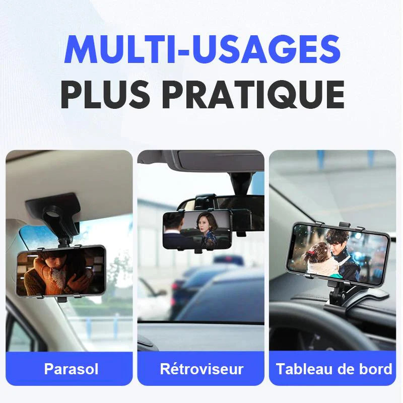 Support téléphone voiture multifonction rotatif à 360