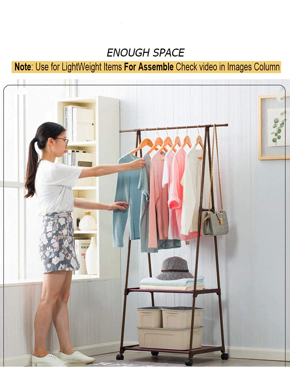 Support d'étagère au sol pour manteau T1 avec roulettes, rangement multifonction, étagères porte-vêtements