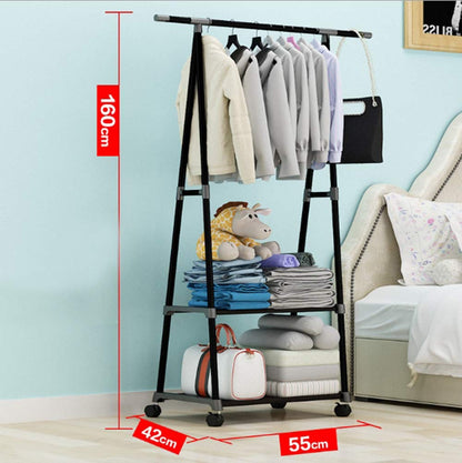 Support d'étagère au sol pour manteau T1 avec roulettes, rangement multifonction, étagères porte-vêtements