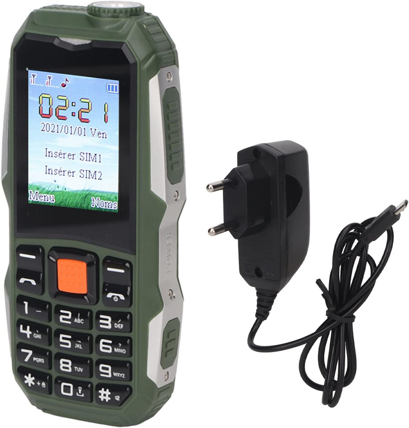 Téléphone Antichoc waterproof 1.8 pouces Dual SIM Radio FM Batterie 3800 mAh Lampe torche