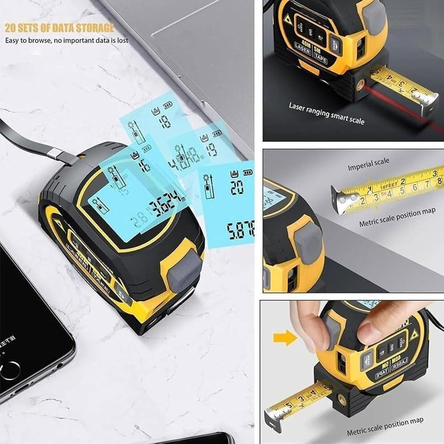 Mètre Laser Numérique 3 in 1 avec ligne laser croisée