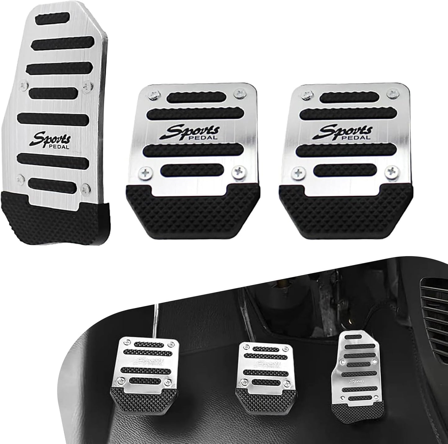 Lot de 3 Couvre-Pédales de Voiture Antidérapants en Alliage d'Aluminium