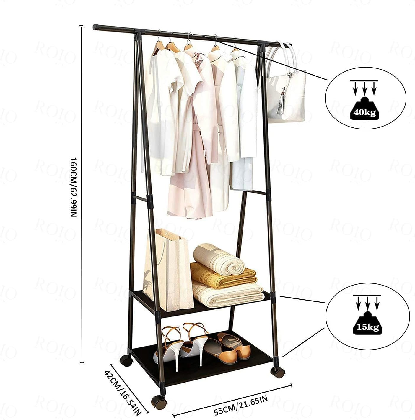 Support d'étagère au sol pour manteau T1 avec roulettes, rangement multifonction, étagères porte-vêtements