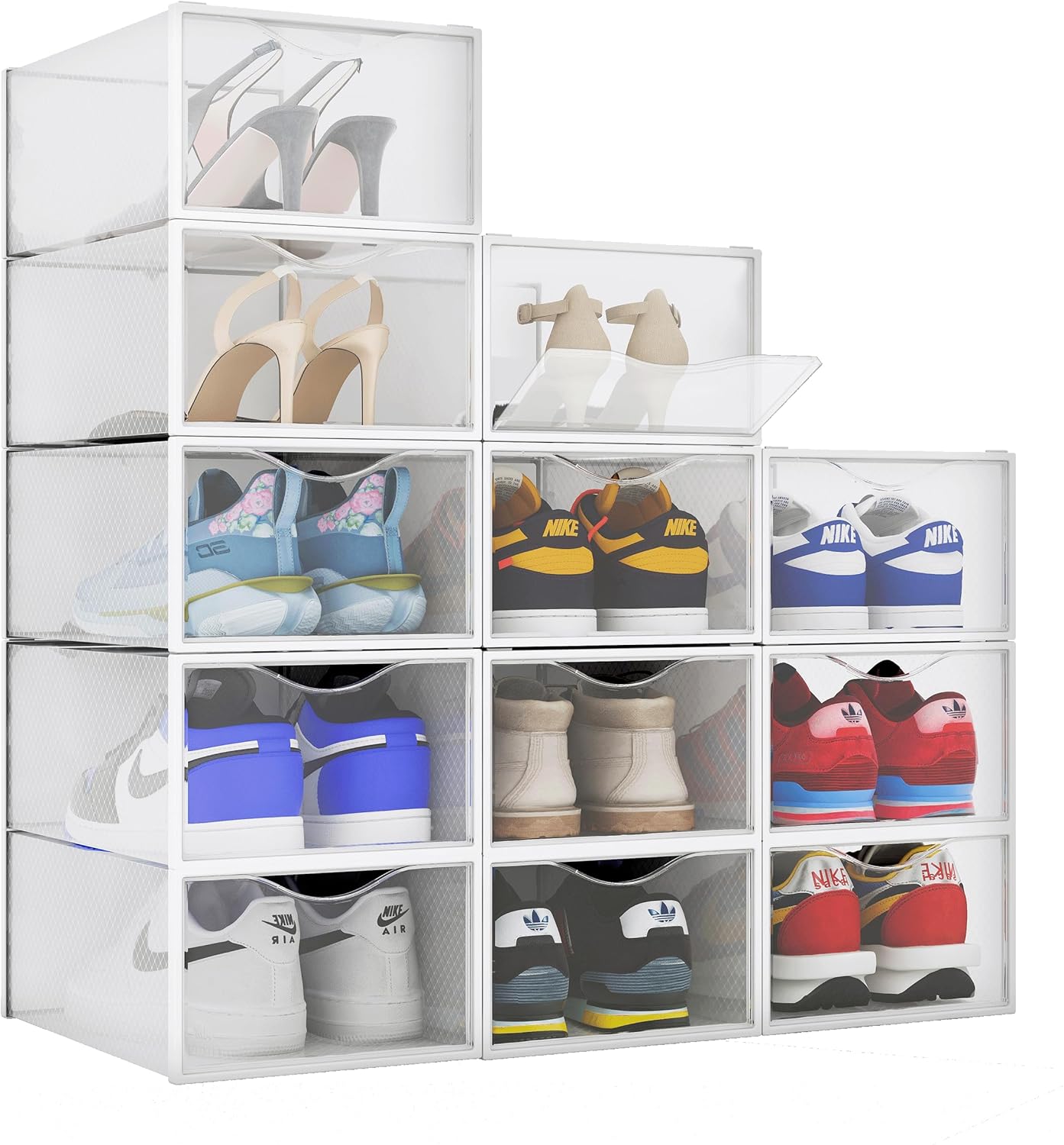 Boîtes à Chaussures, , Rangement Chaussures, Pliable, pour Pointure jusqu’à 46, Transparent et Blanc