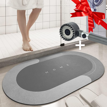 Tapis de bain antidérapant, en diatomite absorbante + Douchette Massante Filtrée