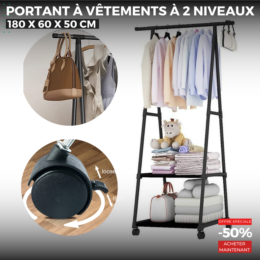 Porte-vêtements Pliable D'intérieur Sur Pied Avec Étagère De Rangement Pour Chambre À Coucher