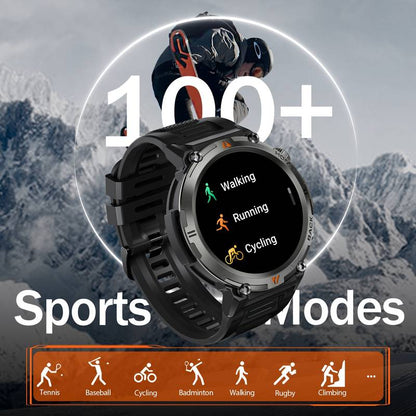 Montre intelligente pour hommes tactique robuste avec lampe de poche d'appel Bluetooth 1,45'' grand écran