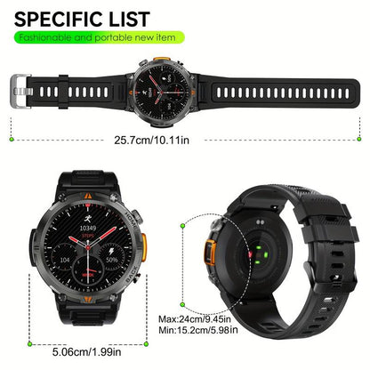 Montre intelligente pour hommes tactique robuste avec lampe de poche d'appel Bluetooth 1,45'' grand écran